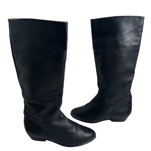 Black Leather Knee High Boots Women Made in Spain Size 8 Boho Western Chic